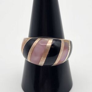 Ken Craft Sterling Silver Mother of Pearl & Onyx Inlay Ring (10)